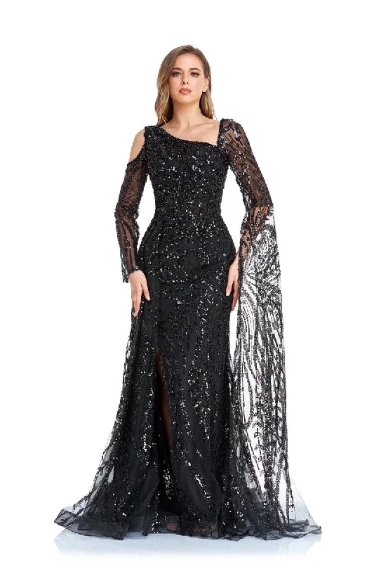 Maternity wrap dress with adjustable belt High Couture NR2262 Long Formal Beaded Prom Dress