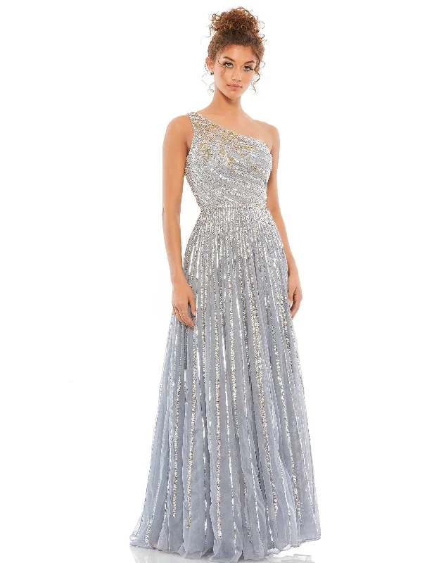 V - neck organza wedding dresses for a romantic touch Mac Duggal 5220 Prom Long One Shoulder A Line Gown V - neck organza wedding dresses for a romantic touch Mac Duggal 5220 Prom Long One Shoulder A Line Gown