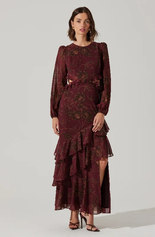 Velvet Casual Dresses for a Luxurious Look​ Biella Ruffle Floral Maxi Dress