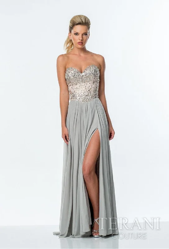 Empire - line wedding dresses with a ruffled skirt Terani Couture 1711P2731 Strapless Long Prom Dress Empire - line wedding dresses with a ruffled skirt Terani Couture 1711P2731 Strapless Long Prom Dress