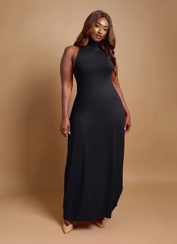 Midi dresses with empire waists for a flattering maternity option Kimmy Turtleneck Bodycon Maxi Dress - Black Midi dresses with empire waists for a flattering maternity option Kimmy Turtleneck Bodycon Maxi Dress - Black