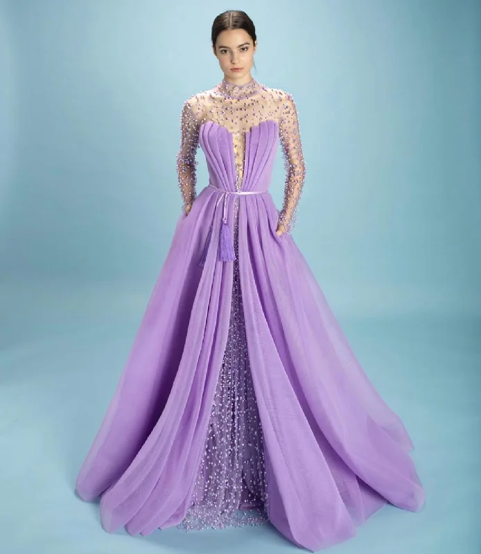 Mini dresses with ruched bodices for a feminine touch Dreamy Beaded Lilac Gown