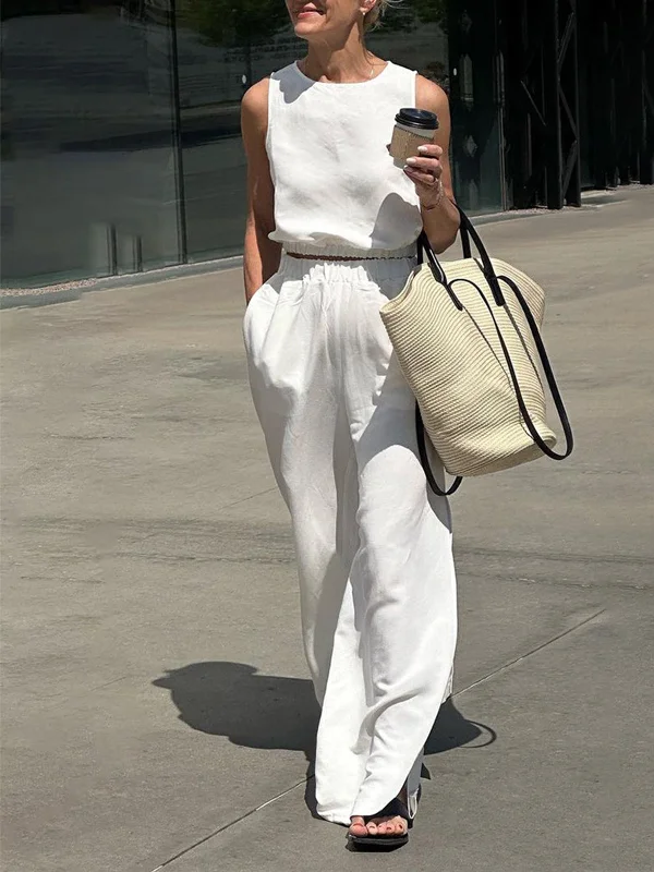 Cable - Knit Casual Dresses for a Traditional Style​ Minimalism Solid Split Pants Set