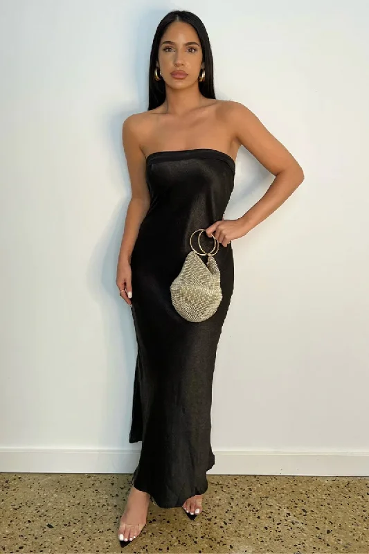 Midi dresses with bow accents for a sweet and charming look Leila Strapless Satin Slip Midi Dress