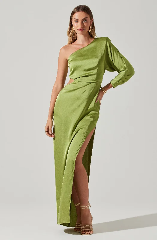 Modal Casual Dresses in Smooth Textures​ Amari Satin Cutout One Shoulder Maxi Dress