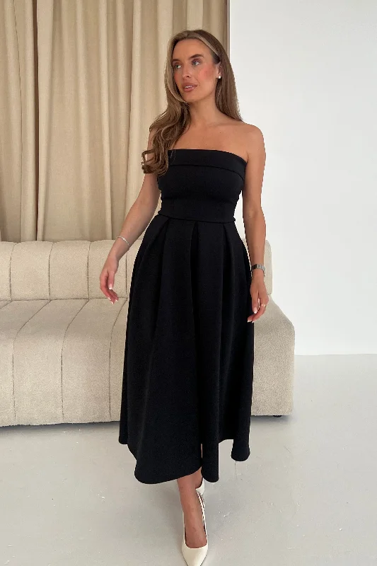 Midi dresses with geometric cutouts for a contemporary and edgy look Danni Strapless Bandeau Midi Dress Black Midi dresses with geometric cutouts for a contemporary and edgy look Danni Strapless Bandeau Midi Dress Black