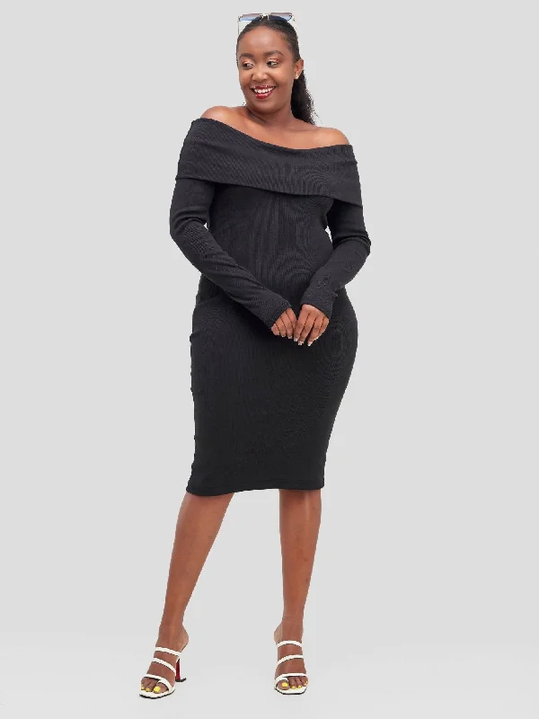 Midi dresses with belted waists to accentuate the figure Chic Plug Off-Shoulder Dress - Black Midi dresses with belted waists to accentuate the figure Chic Plug Off-Shoulder Dress - Black