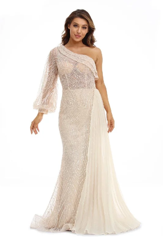 Bohemian style maternity dress for beach weddings High Couture NR2248 Long Formal One Shoulder Prom Dress