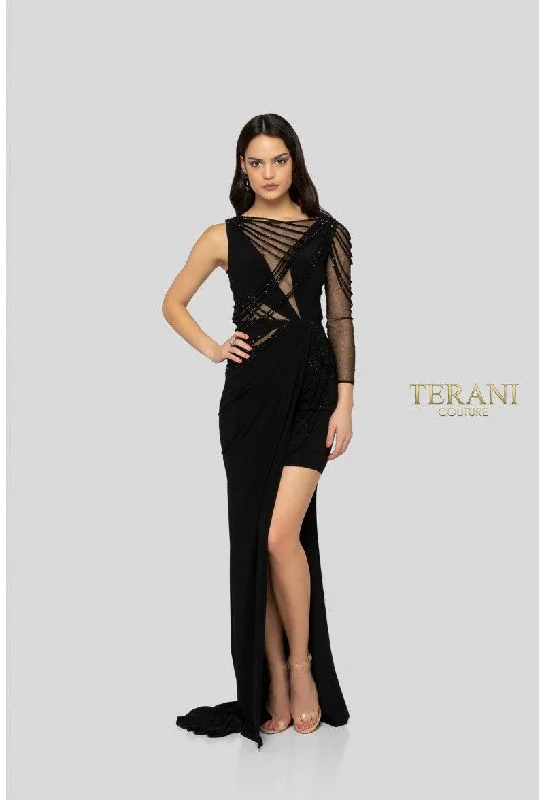 Sequined wedding dresses for a glamorous look​ Terani Couture 1913P8392 High Low Prom Dress
