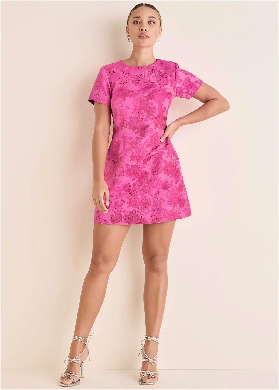 Jacquard A-Line Mini Dress - Pink Metallic