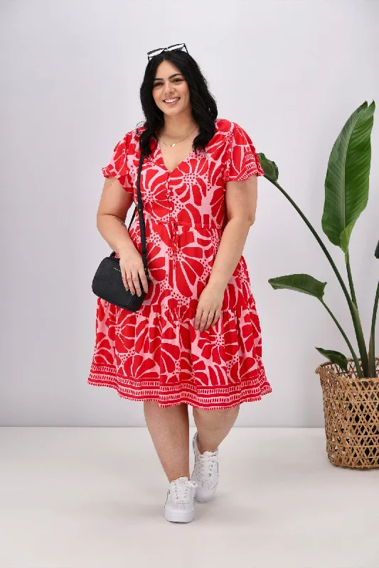 Boho Australia Cerise Dress Red Print