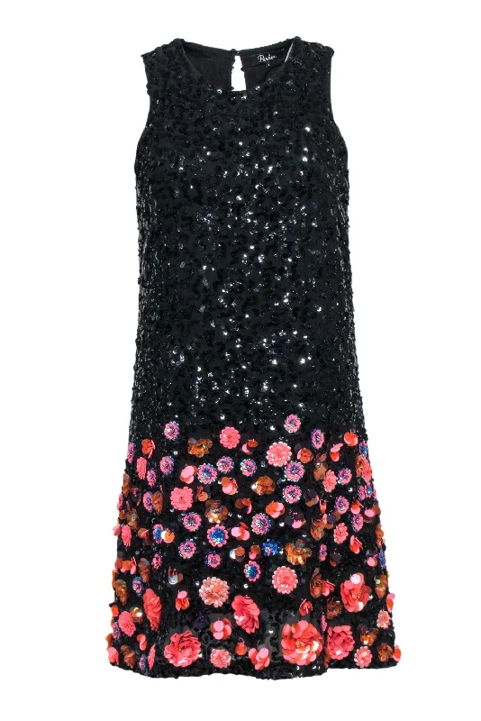 Halter Neck Women Dress to Show Off the Shoulders and Neckline Halter Neck Women Dress to Show Off the Shoulders and Neckline Parker - Black Sequin Sleeveless Shift Dress w/ Floral Embellishment Sz 4