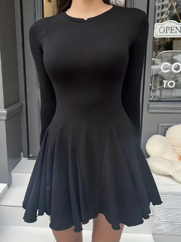 Mermaid - Style Women Dress with a Fitted Silhouette for Special Occasions Mermaid - Style Women Dress with a Fitted Silhouette for Special Occasions Sixsr Flared Solid Dress, Elegant Crew Neck Long Sleeve Dress, Women's Clothing