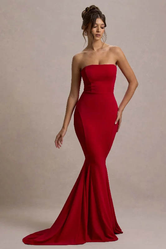 Impress Me | Red Strapless Bandeau Fishtail Maxi Dress