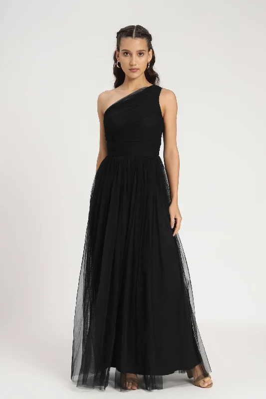 One Shoulder Maxi Dress in Black