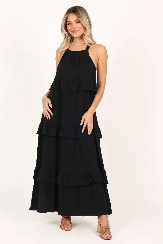 Priscilla Ruffle Maxi Dress - Black