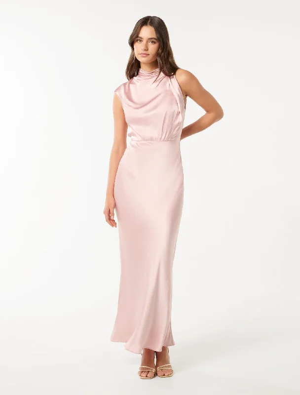 Sienna High Neck Satin Maxi Dress