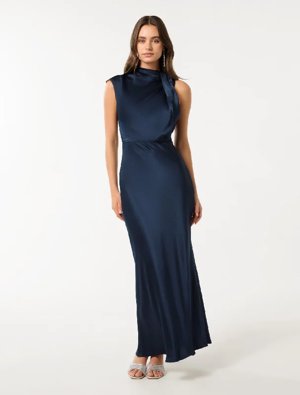 Sienna High Neck Satin Maxi Dress