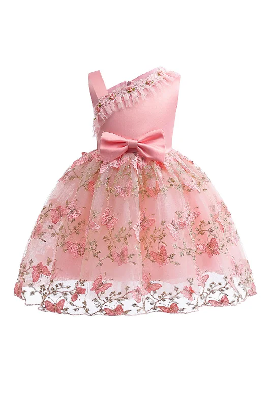 A Line Pink Bow Girls Dress With Appliques