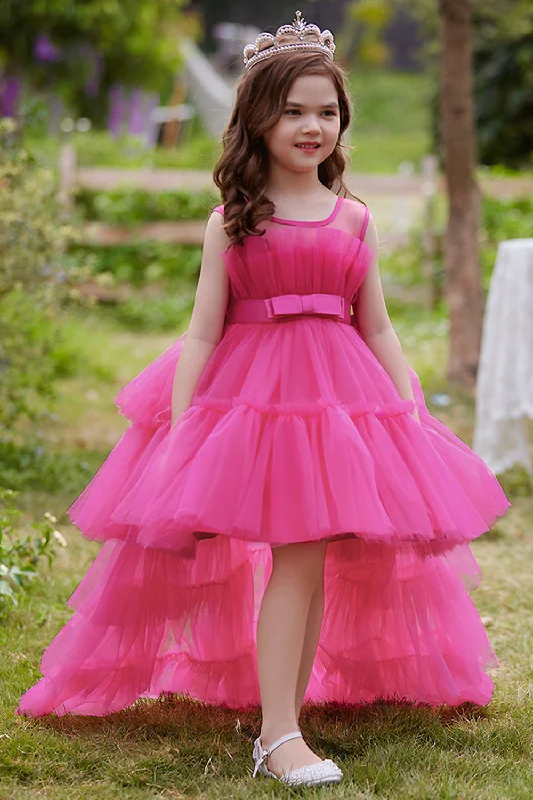 A Line Removable Hot Pink Girl's Party Dress