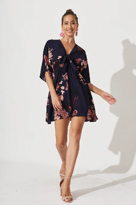 Ava Dress In Navy With Pink And Blush Floral