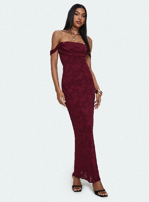 Azura Off The Shoulder Maxi Dress Burgundy