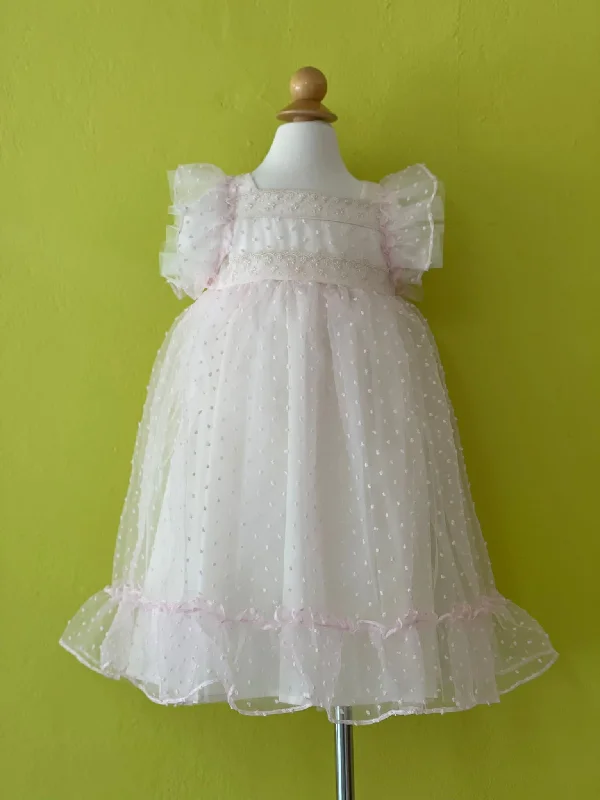 Ivory organza dress with pink dots