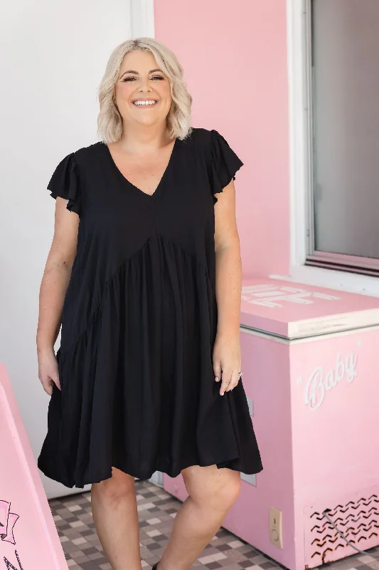 Peak Frill Party Dress in Black