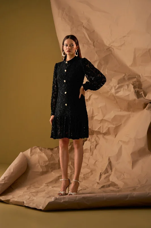 Women's Full sleeves Black Lace Work Dress