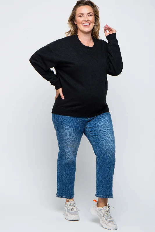 Black Soft Knit Fleece Lined Maternity Plus Sweatshirt