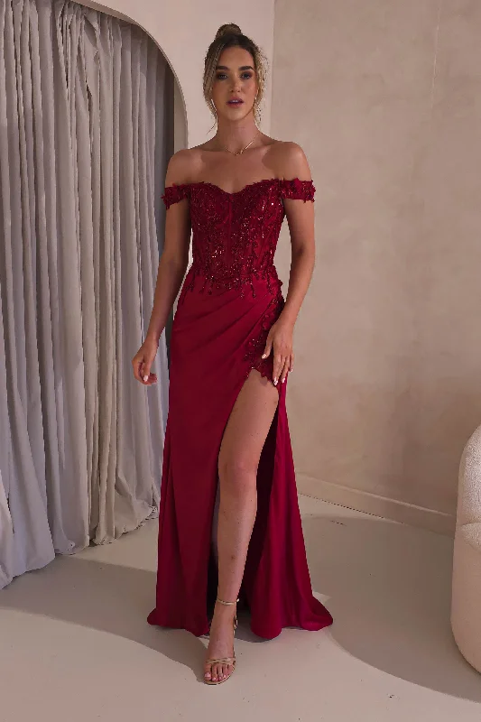 Khacy Embellished Gown | Dark Red