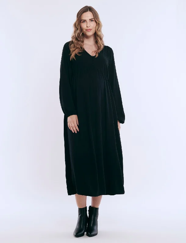 Long Sleeve Button Front Midi Dress