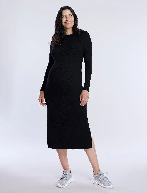 Long Sleeve Rib Knit Column Dress