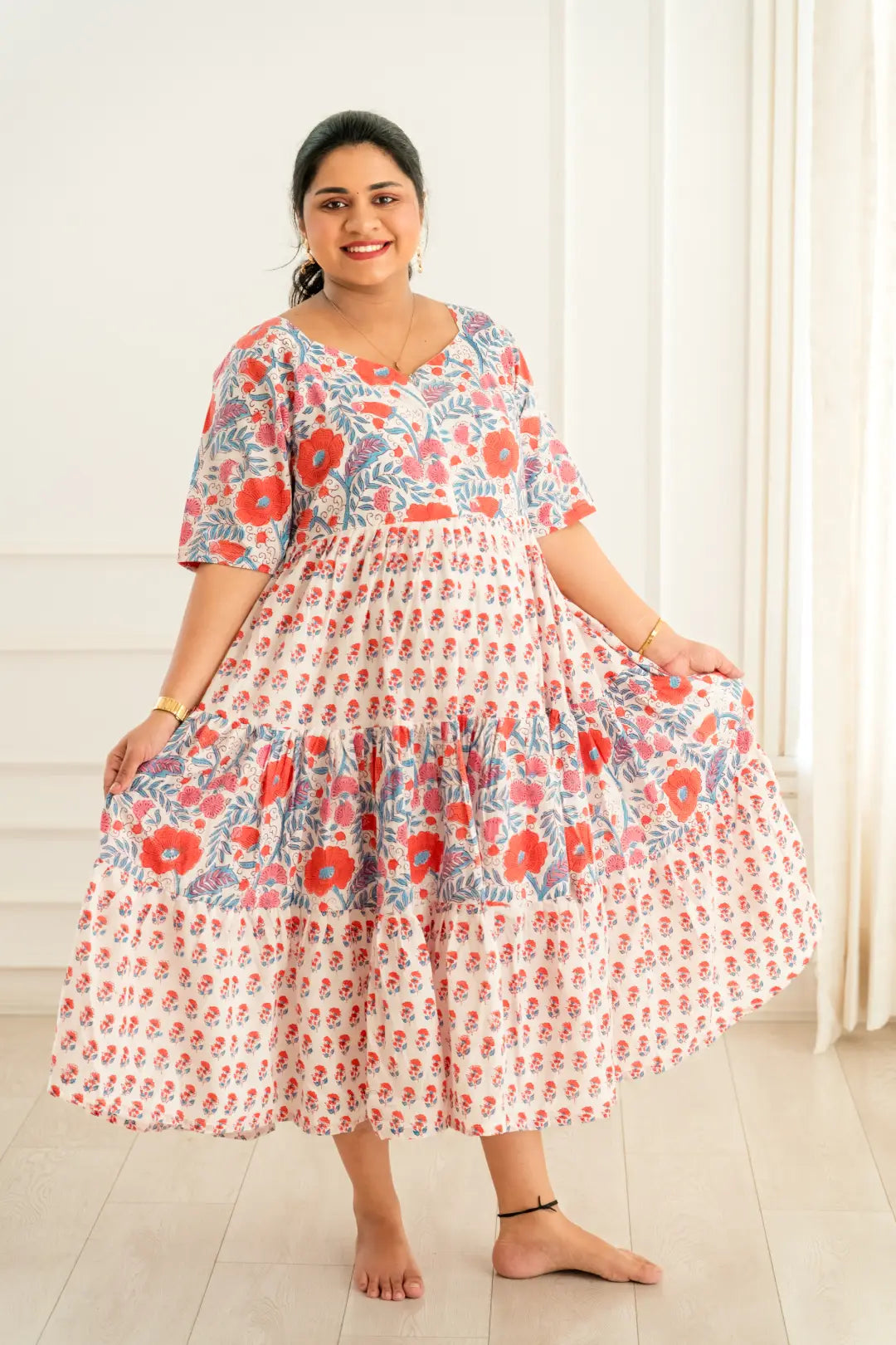 Tangerine Floral Maternity Feeding Dress