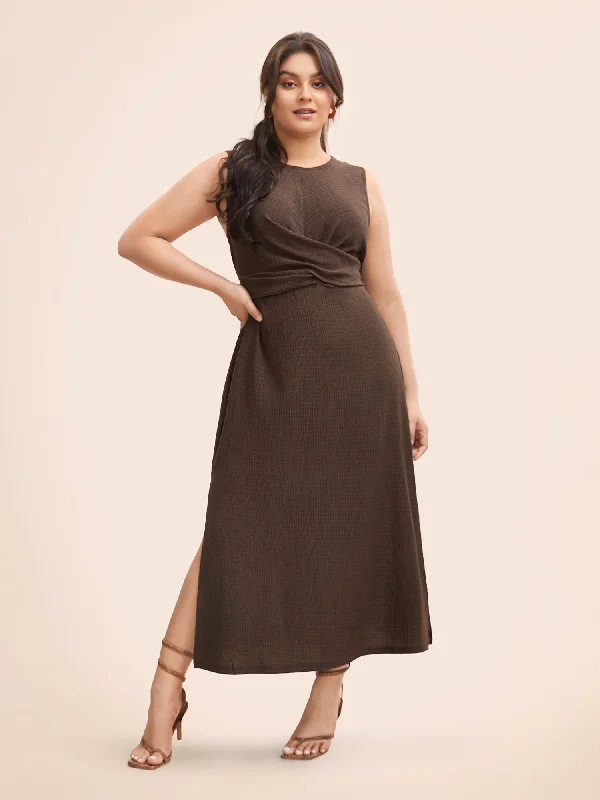 Twist Front Split Hem Sleeveless Dress