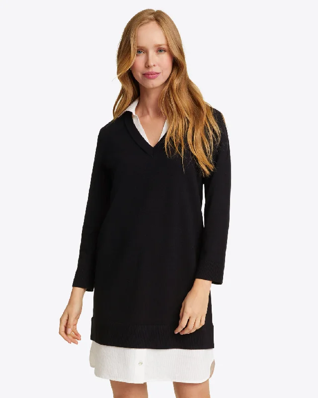 Wool and Cotton Combo Sweaterdress in Black