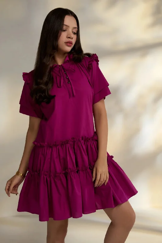 Casual Semi-Formal Purple Cotton Ladies Dress